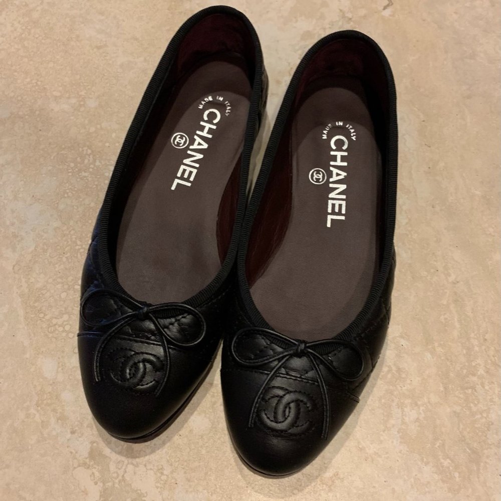 Chanel Black Quilted Bow Ballet Flats Eur 35 US 5